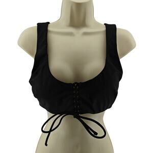 Aerie Black Lace Up Accented Scoop Bikini Bathing Suit Top Large